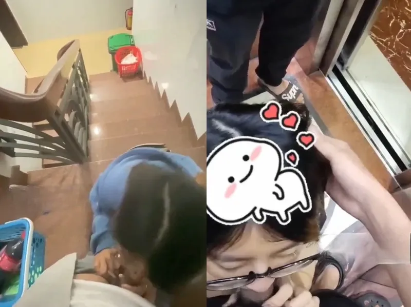 Em đang mút chim thì thang máy có người vào, vừa hồi hộp vừa nứng